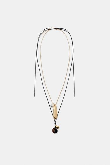 PACK OF 2 TEARDROP CORD NECKLACES - Golden by Zara