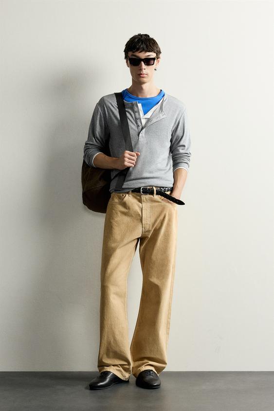 DOUBLE-EFFECT HENLEY T-SHIRT - Grey / Blue by Zara - Image 0