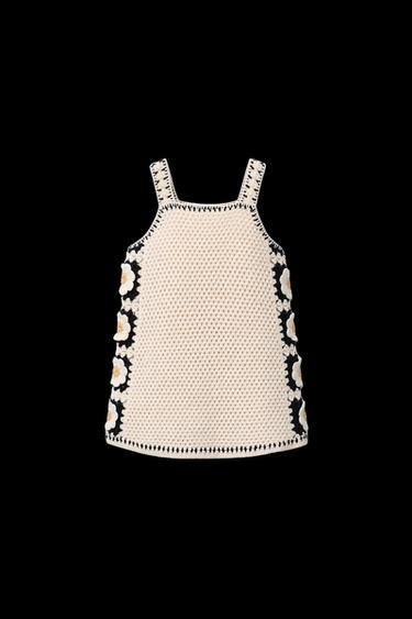 HÄKEL-STRICKKLEID MIT BLUMEN - Cremefarben / Schwarz von Zara - Bild 0