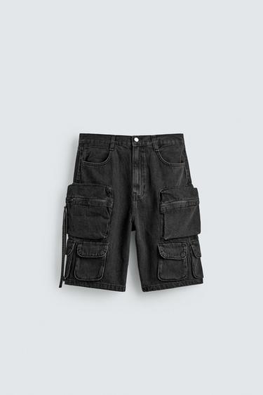 BERMUDA DENIM CARGO - Carbón de Zara