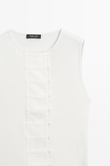 Cotton blend bib detail T-shirt — Oyster-white 2