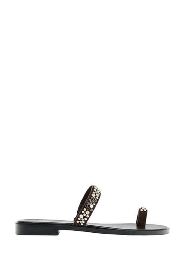 FLAT STUDDED SANDALS - Brown by Zara
