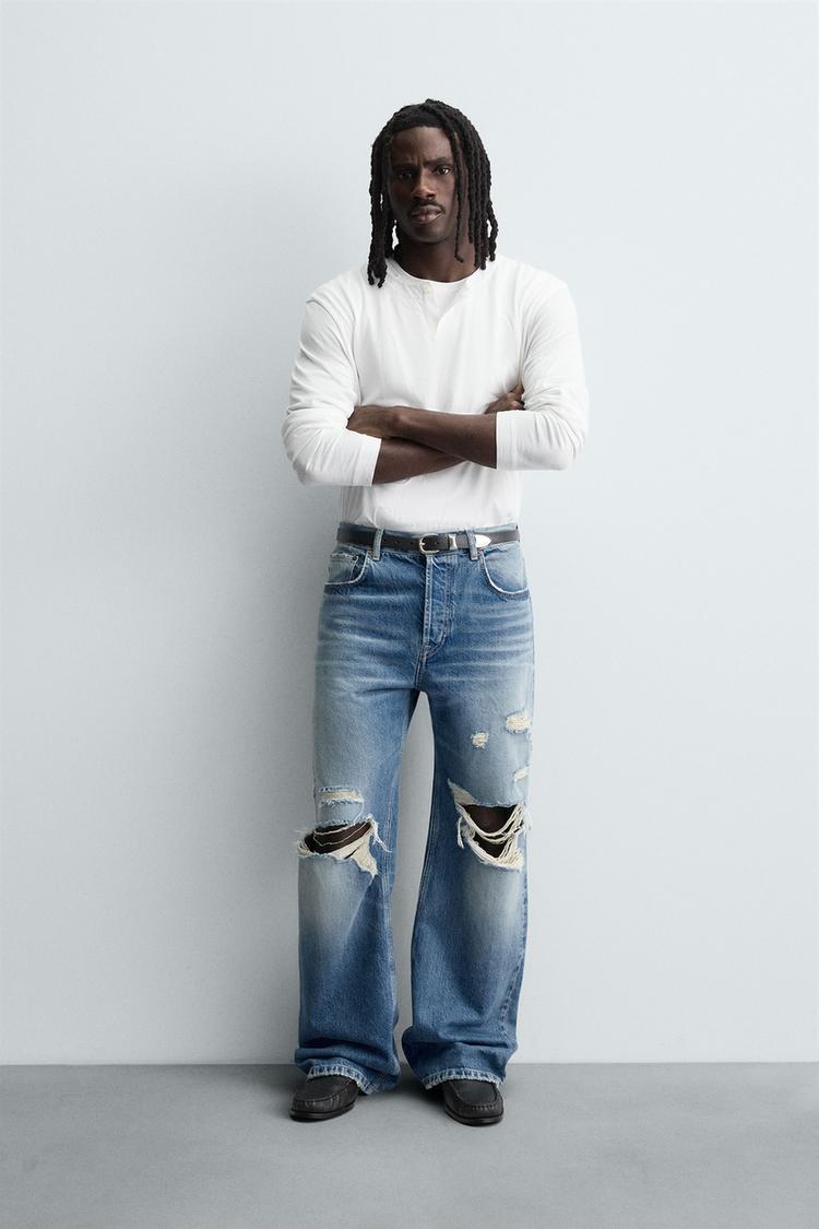 RIPPED RELAXED FIT JEANS Blue ZARA United States