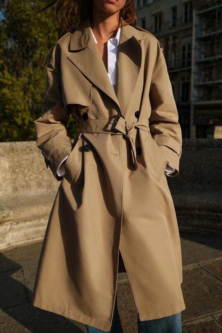 LONG DOUBLE-BREASTED TRENCH COAT WITH BELT