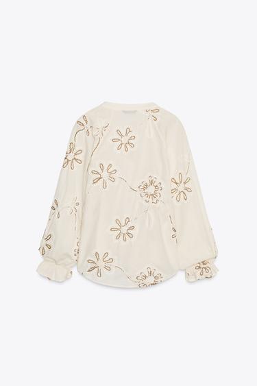 BLOUSE STRUCTURE BRODÉE - Écru de Zara - Image 6