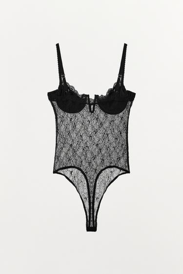 BODY DENTELLE COMBINÉ - Noir de Zara - Image 4