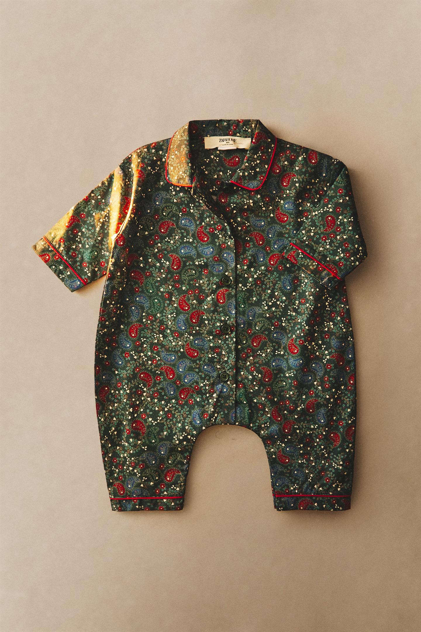 Комбинезон Zara Cotton Paisley Christmas Footed для малышей, цвет: Тёмный зелёный — фото 6