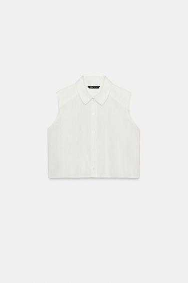Zara LINEN BLEND SLEEVELESS SHIRT - White