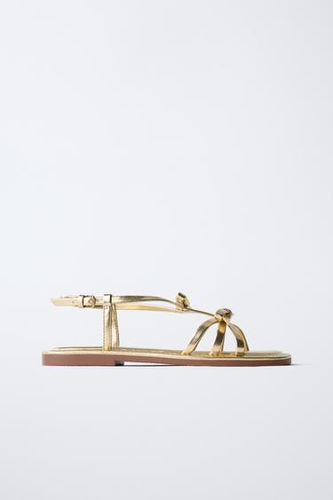 SANDÁLIA COM LAÇOS - Ouro da Zara