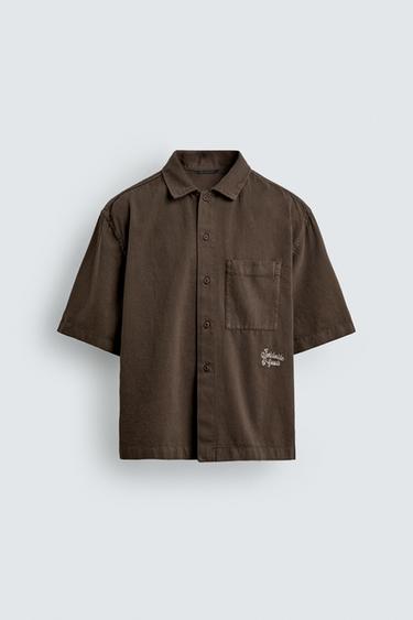 EMBROIDERED TEXTURED OVERSHIRT - Brown by Zara
