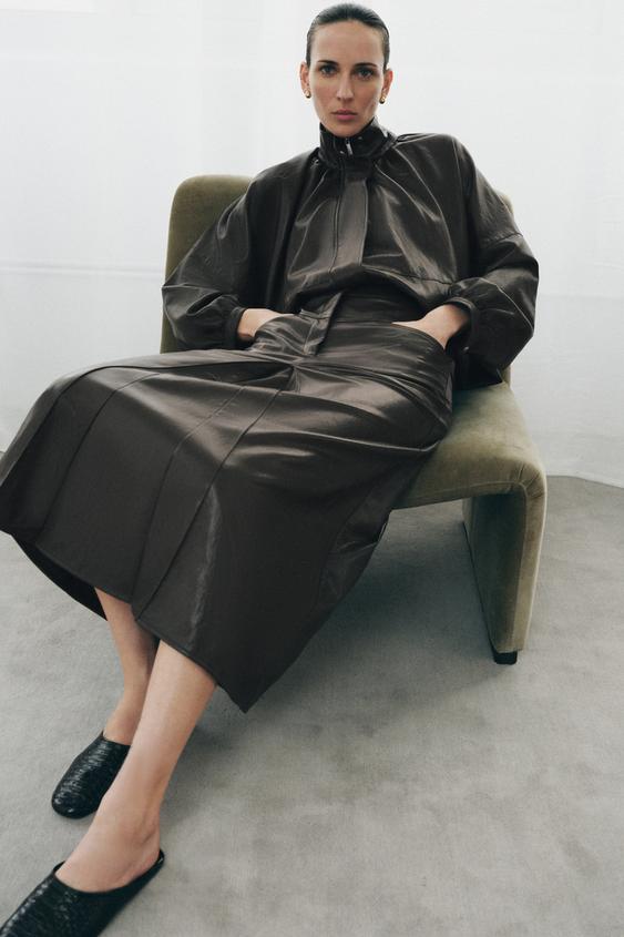 ZW COLLECTION FAUX LEATHER PLEATED SKIRT