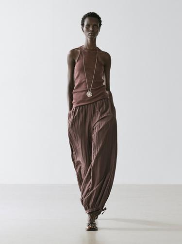 Zara Lightweight 100% cotton knit top - Brown marl - Image 0