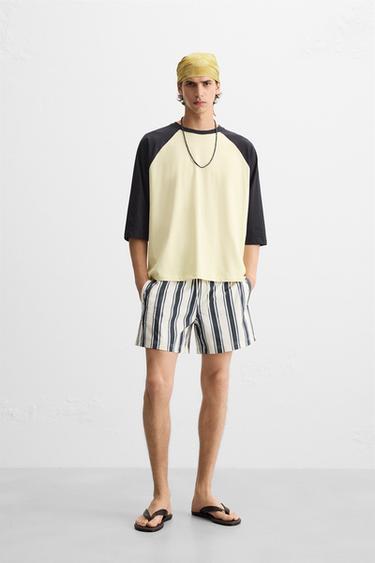 Zara CONTRAST SLEEVE T-SHIRT - Light yellow - Image 0