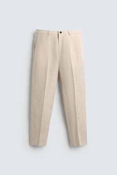 Zara 100% LINEN SUIT PANTS - Light beige