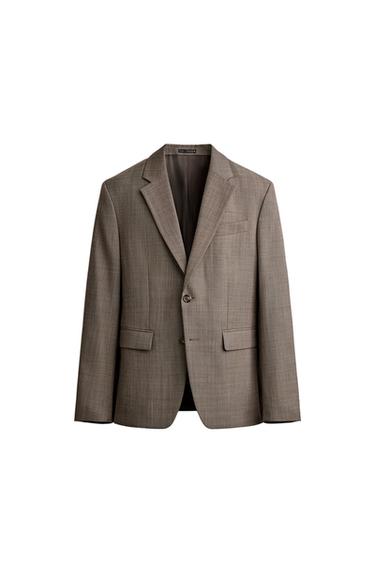 WOOL BLEND TEXTURED SUIT BLAZER - camel by Zara