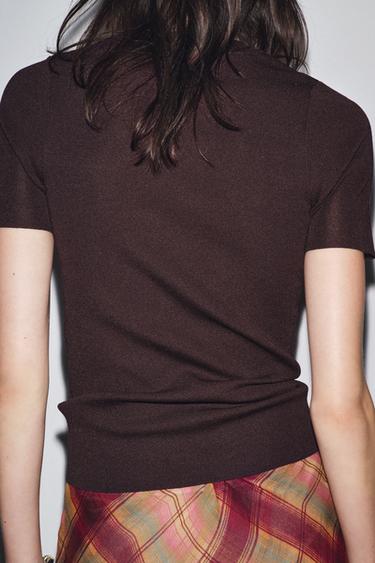 TOP EN MAILLE UNIE À MANCHES COURTES - Aubergine de Zara - Image 2