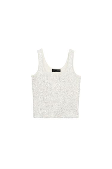 SEQUIN AND METALLIC THREAD KNIT TOP - Ecru by Zara