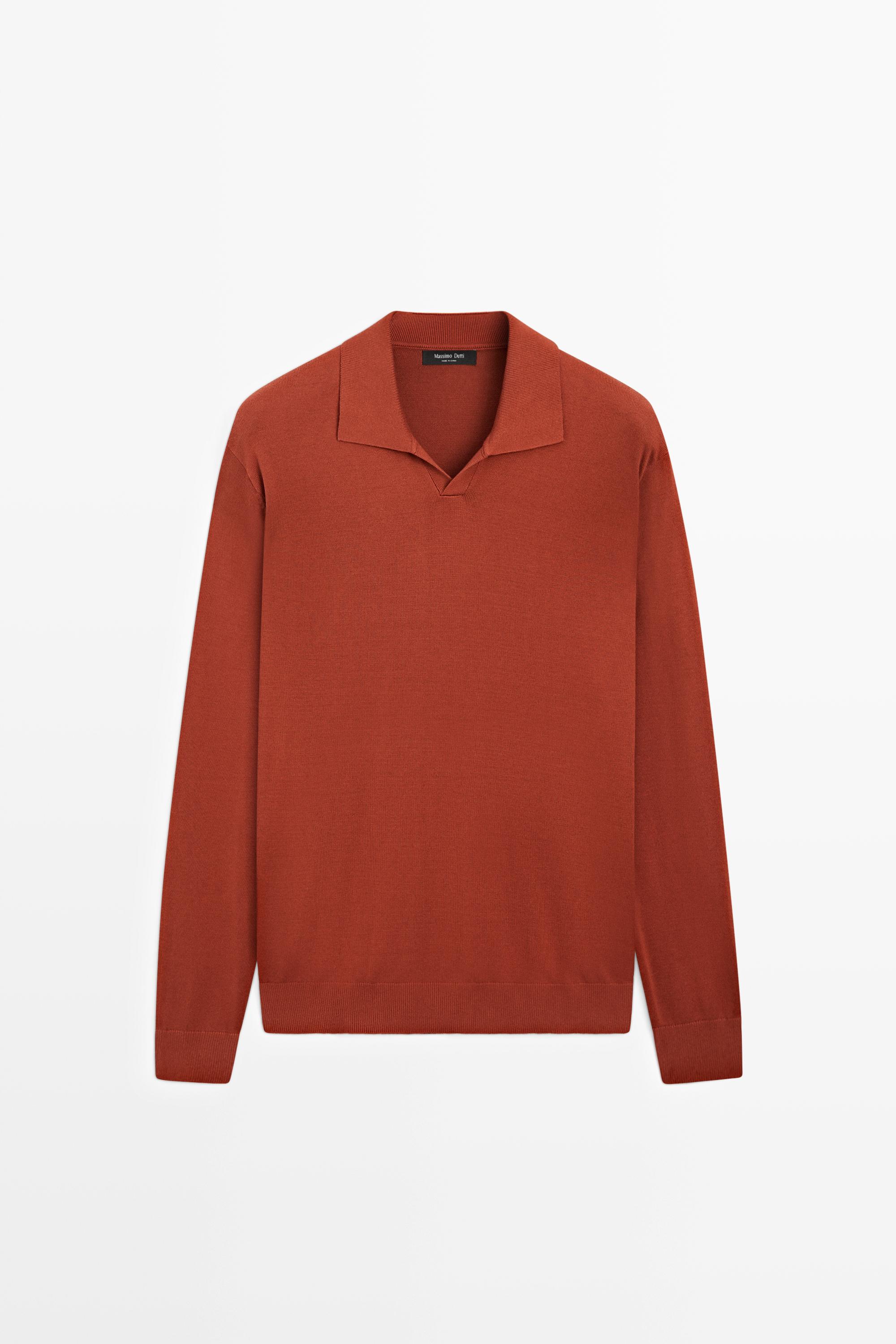 Polo collar knit sweater — Tangerine