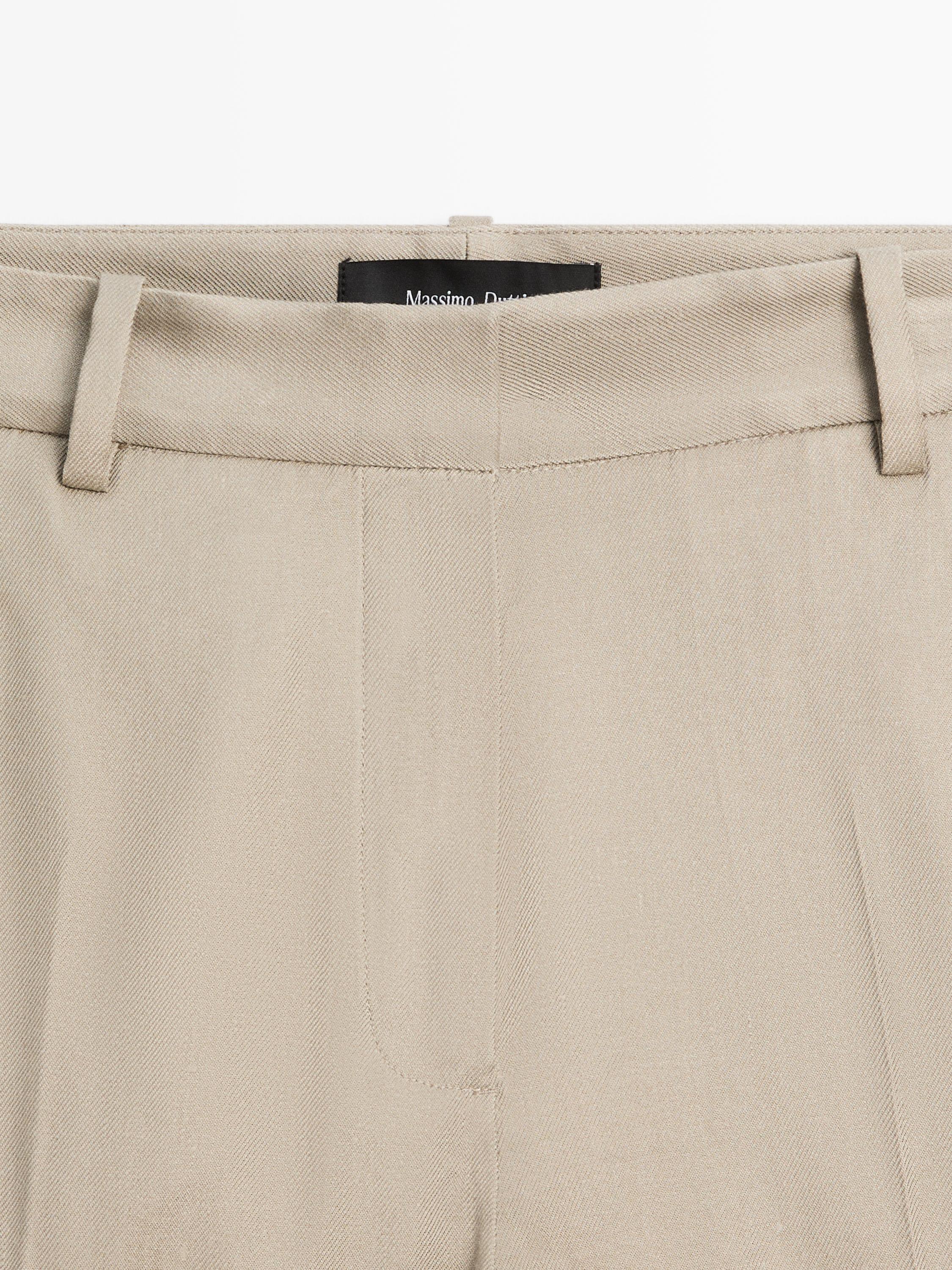 Straight-leg linen blend trousers