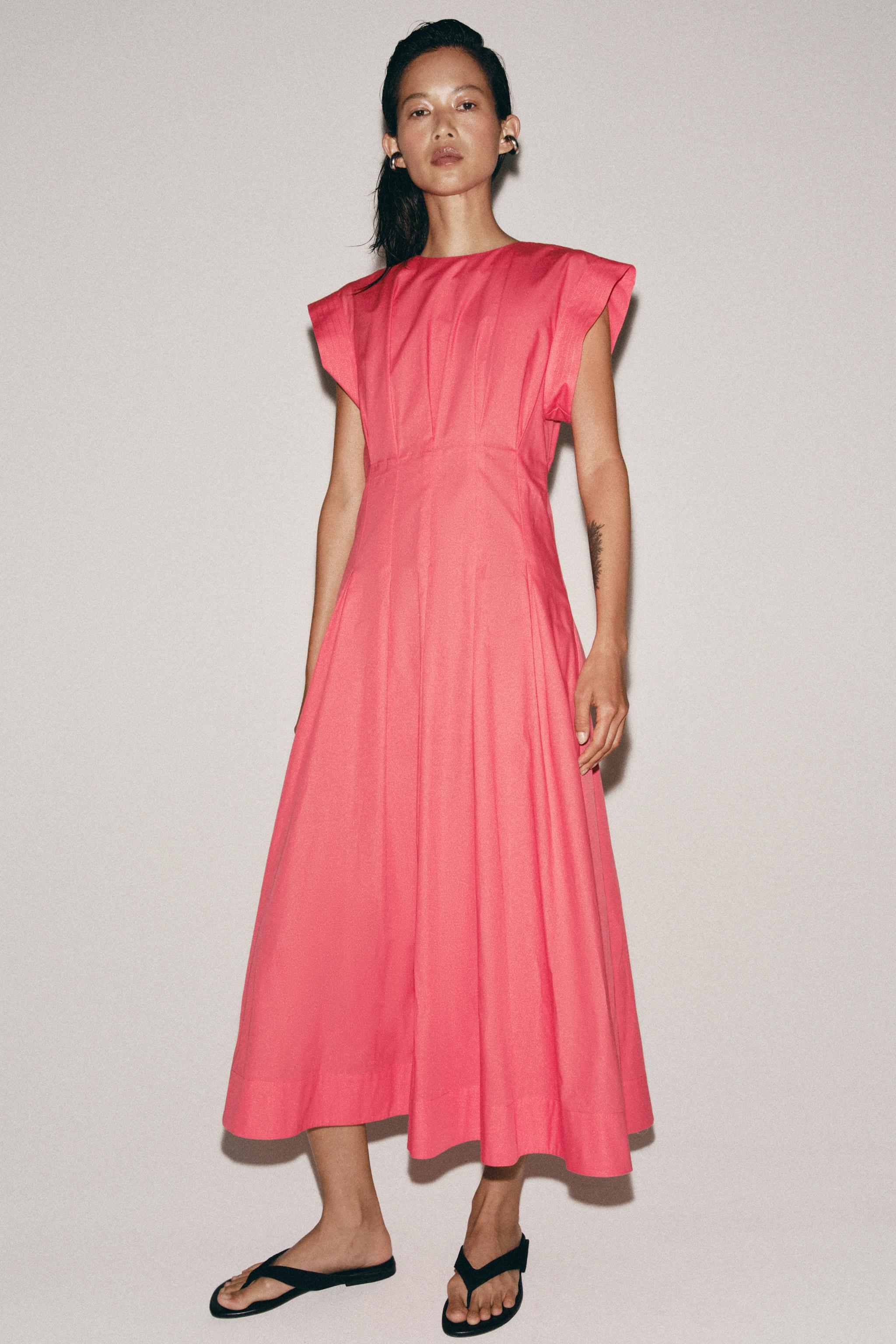 ZW COLLECTION POPLIN PLEATED DRESS - Blue / Grey | ZARA Singapore