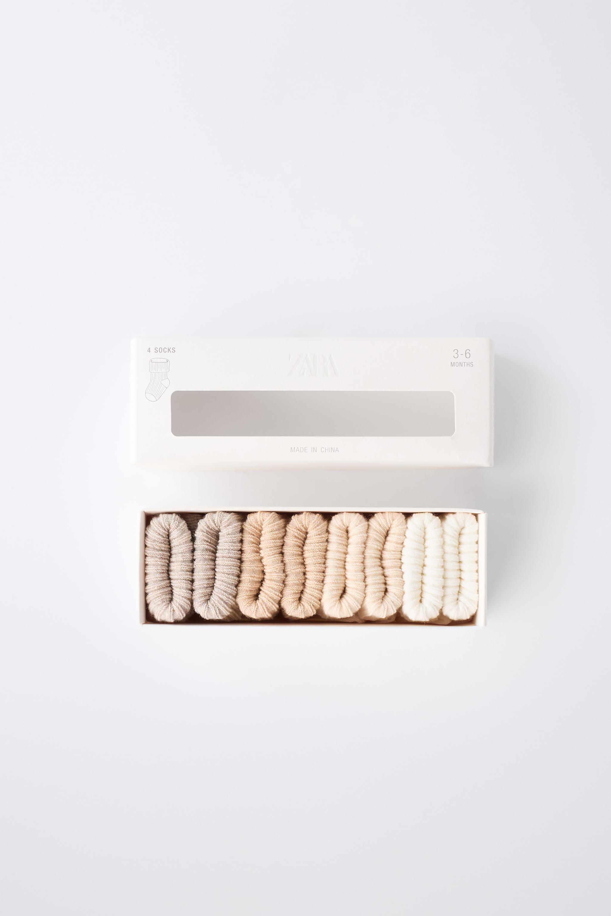 FOUR-PACK OF RIBBED SOCKS WITH BOX — Light beige