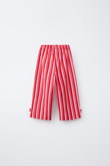 PANTALON STRUCTURÉ À RAYURES ET LACETS - Rouge vif de Zara - Image 2