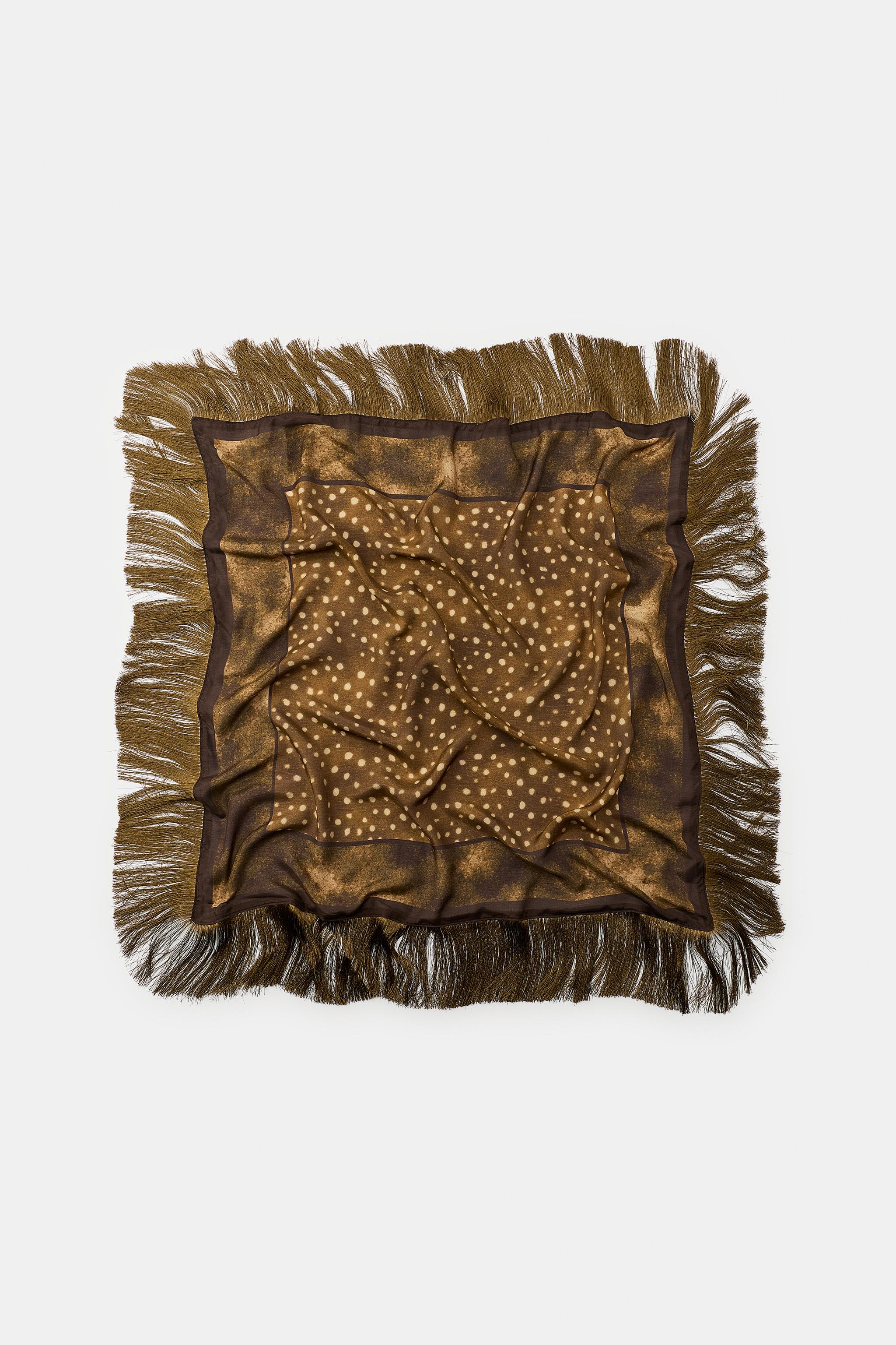 PRINTED SILK-BLEND FRINGED SCARF
