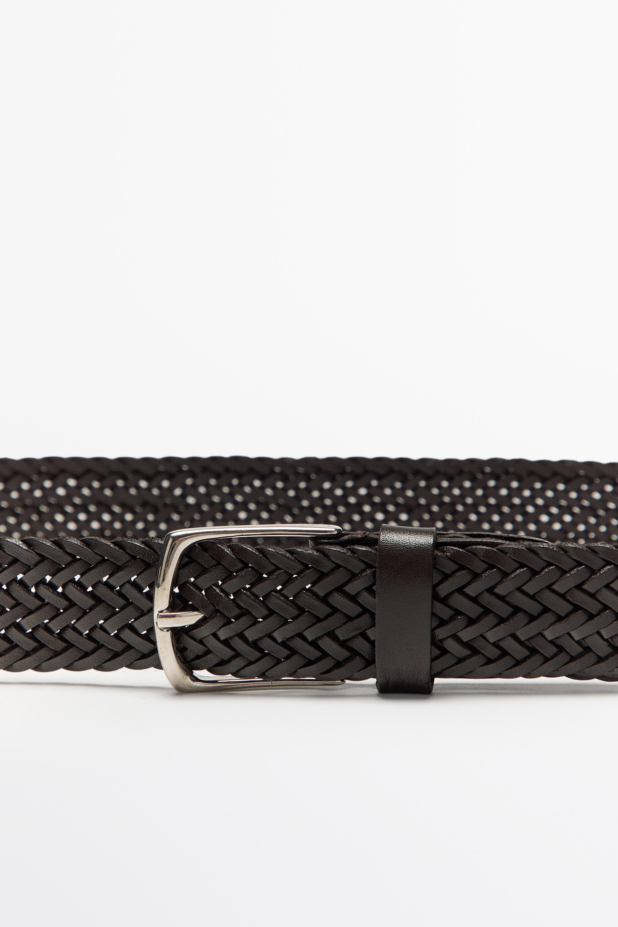 Braided nappa leather belt — Dark brown