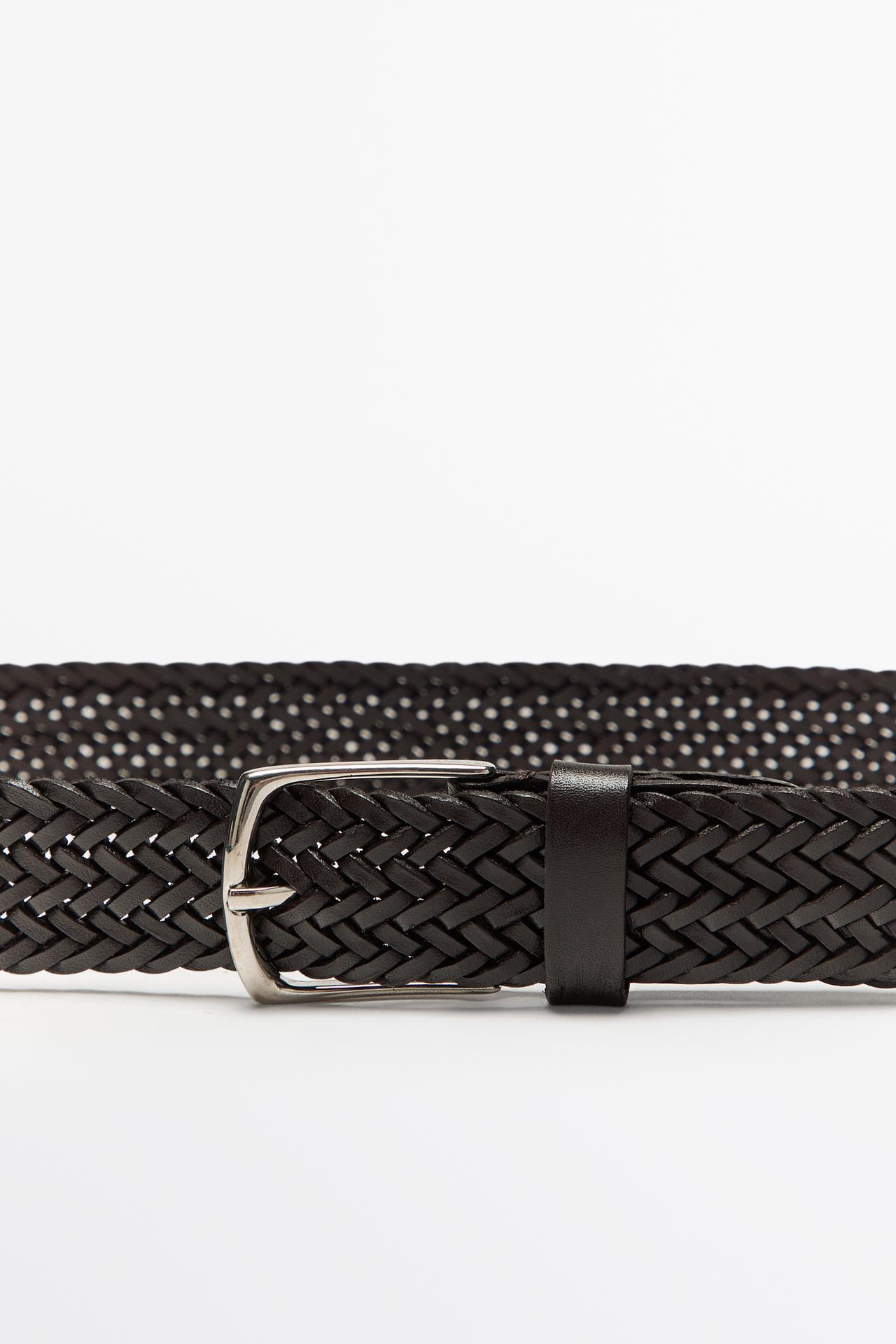 Braided nappa leather belt — Dark brown