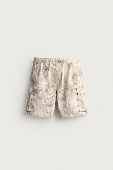 FADED RELAXED FIT CARGO BERMUDA SHORTS - Printed by Zara