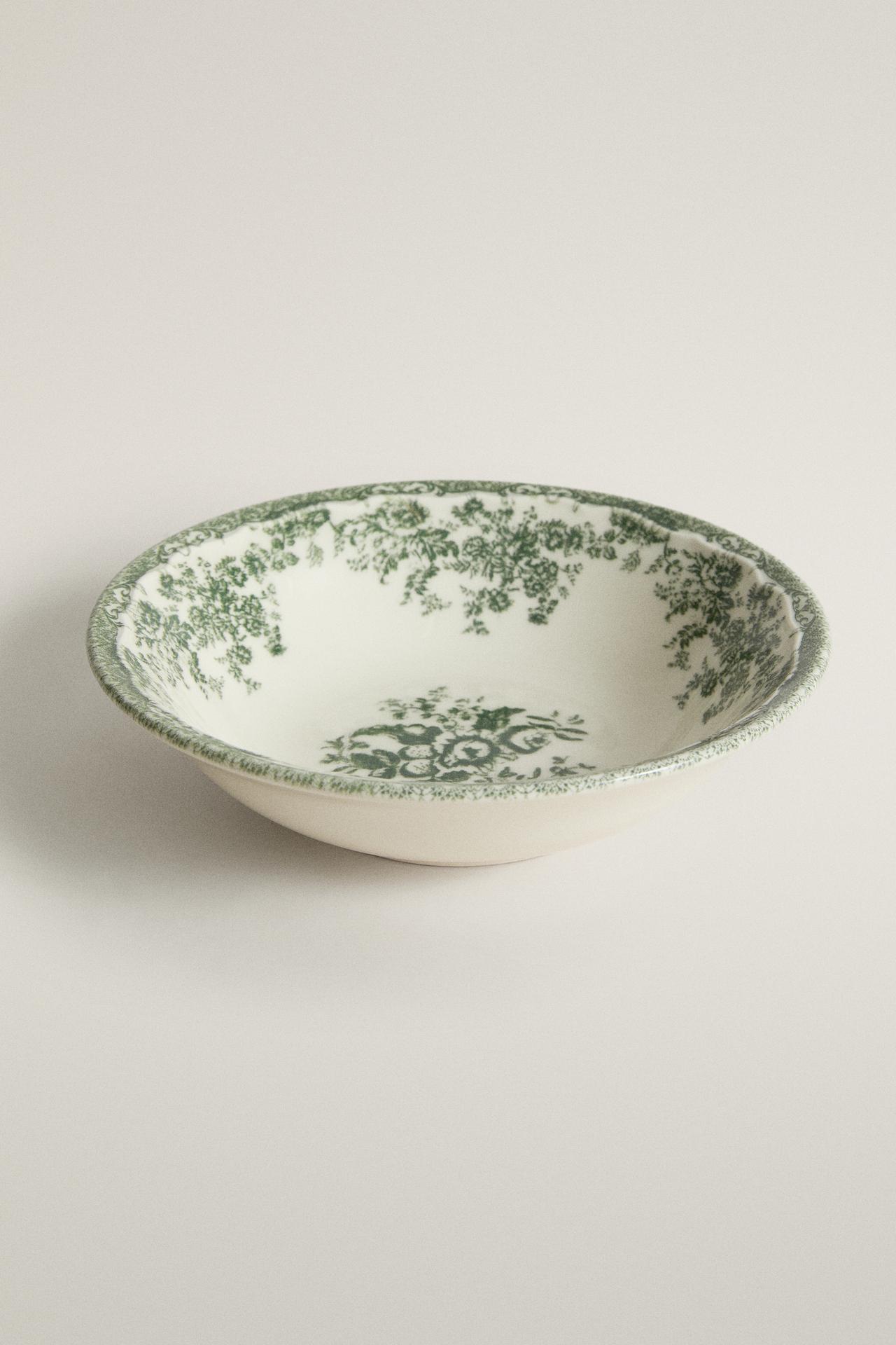 FLORAL EARTHENWARE BOWL — Dark olive