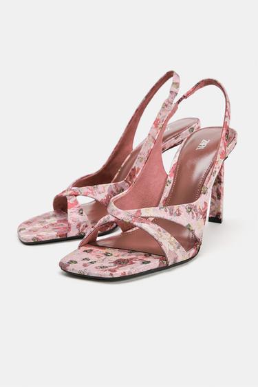 Zara 花卉印花高跟涼鞋 - 多色