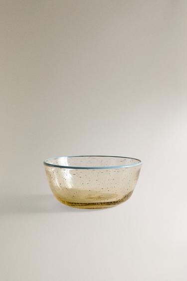 BUBBLE-EFFECT EDGE GLASS BOWL - Yellow by Zara