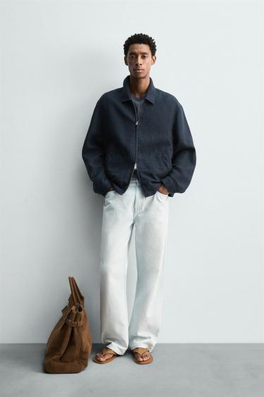 جاكيت REGULAR FIT مصنوع 100% من الكتان - بحري داكن الخاص بـ Zara