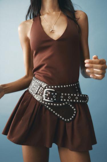 CINTURÓN FAJÍN PIEL TACHAS - Marrón de Zara