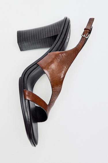 LEATHER HIGH-HEEL SANDALS - Brown by Zara