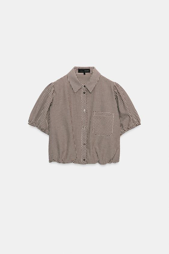 CAMISA CUADRO VICHY - Marrón / Crudo de Zara - Imagen 0
