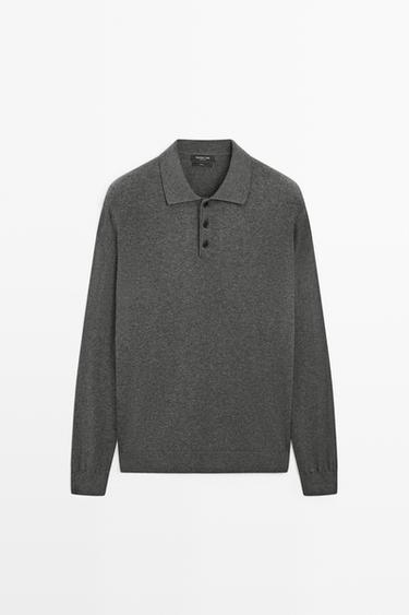 Zara 100% cotton knit polo sweater - Anthracite Gray