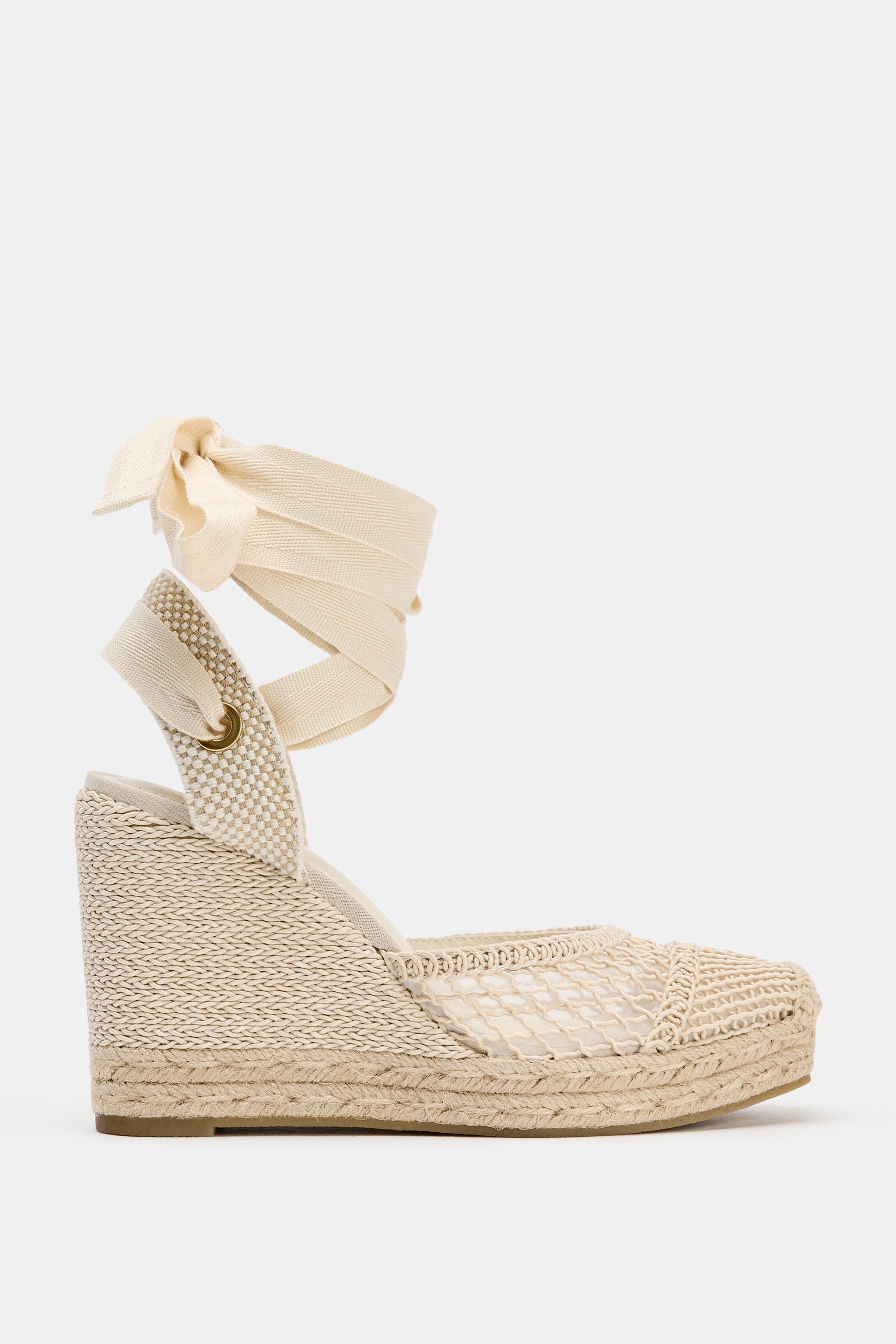 Woven Wedge Sandals - Ecru White