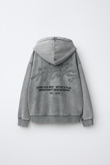 FADED SLOGAN HOODIE - Grey by Zara