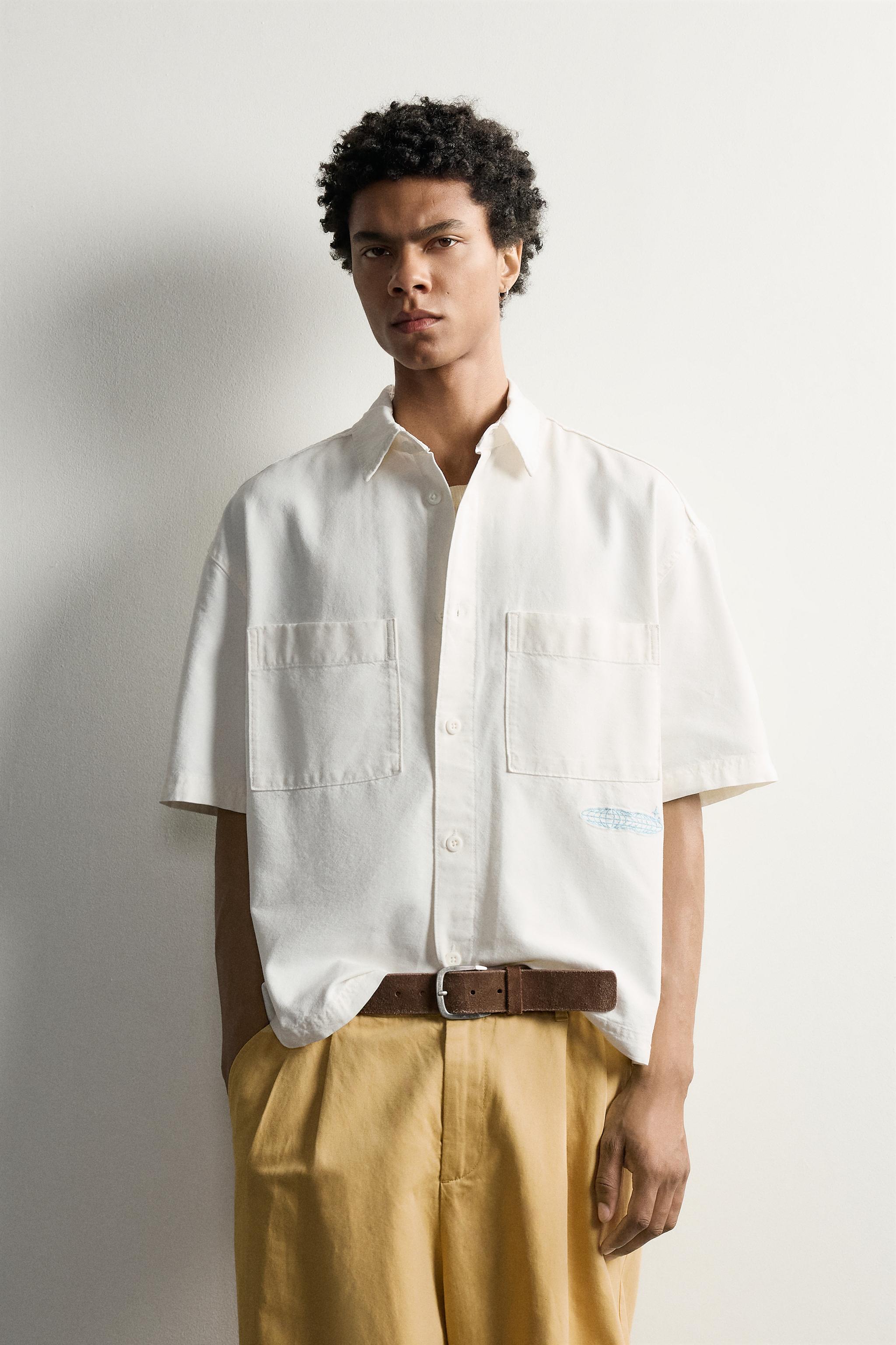 CONTRAST TEXT RELAXED FIT SHIRT — White
