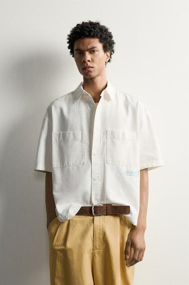 RELAXED FIT CONTRAST SLOGAN SHIRT - White by Zara