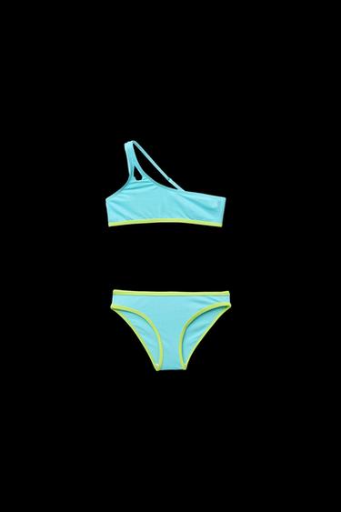 6-14 YEARS/ BRIGHT ASYMMETRIC BIKINI WITH TRIM - Turquoise by Zara - Image 0