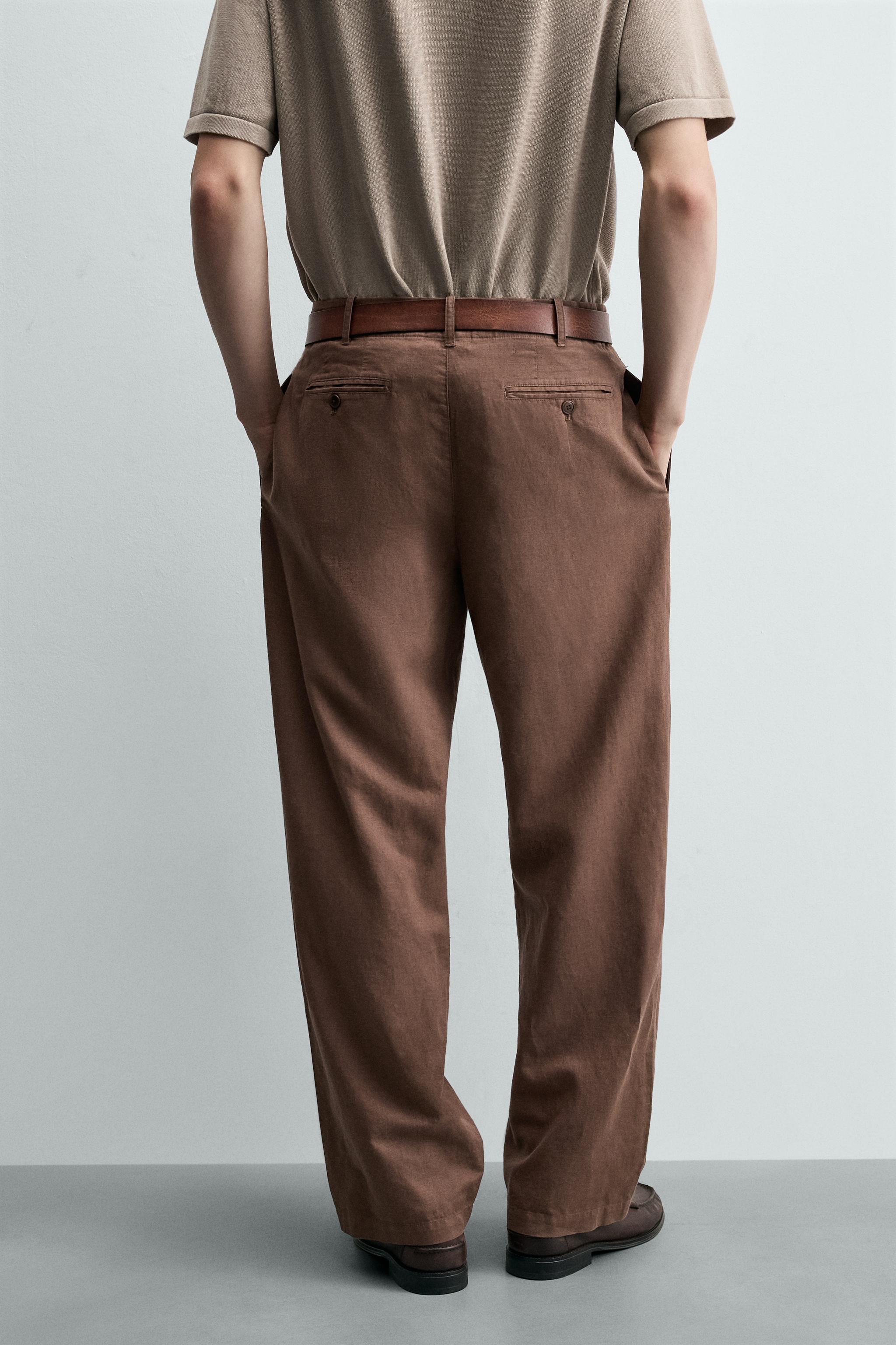 Мужские брюки Zara HEMP AND COTTON RELAXED FIT PANTS — фото 3