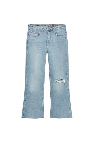 JEANS ZW COLLECTION 릴렉스드 부츠컷 미드라이즈 크롭 - Zara 라이트 블루