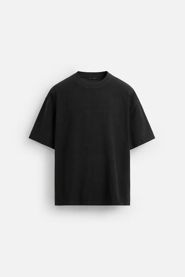 Zara BOXY FIT HEAVYWEIGHT T-SHIRT - Black