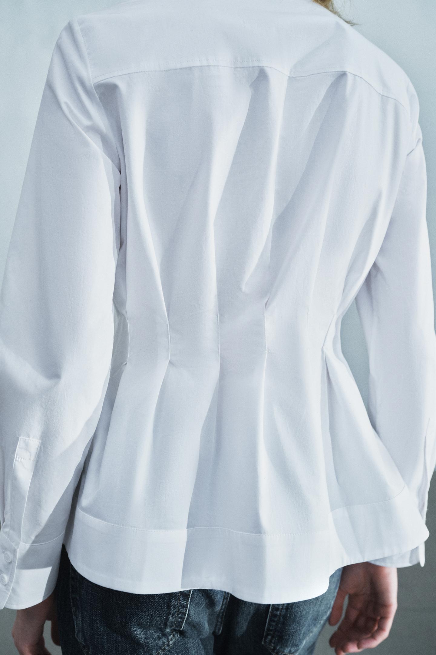 Женская рубашка Zara ZW Collection Pleated, цвет: Белый — фото 3