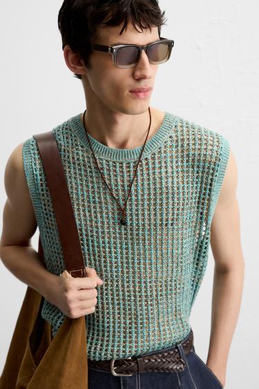 POINTELLE KNIT VEST - Turquoise by Zara