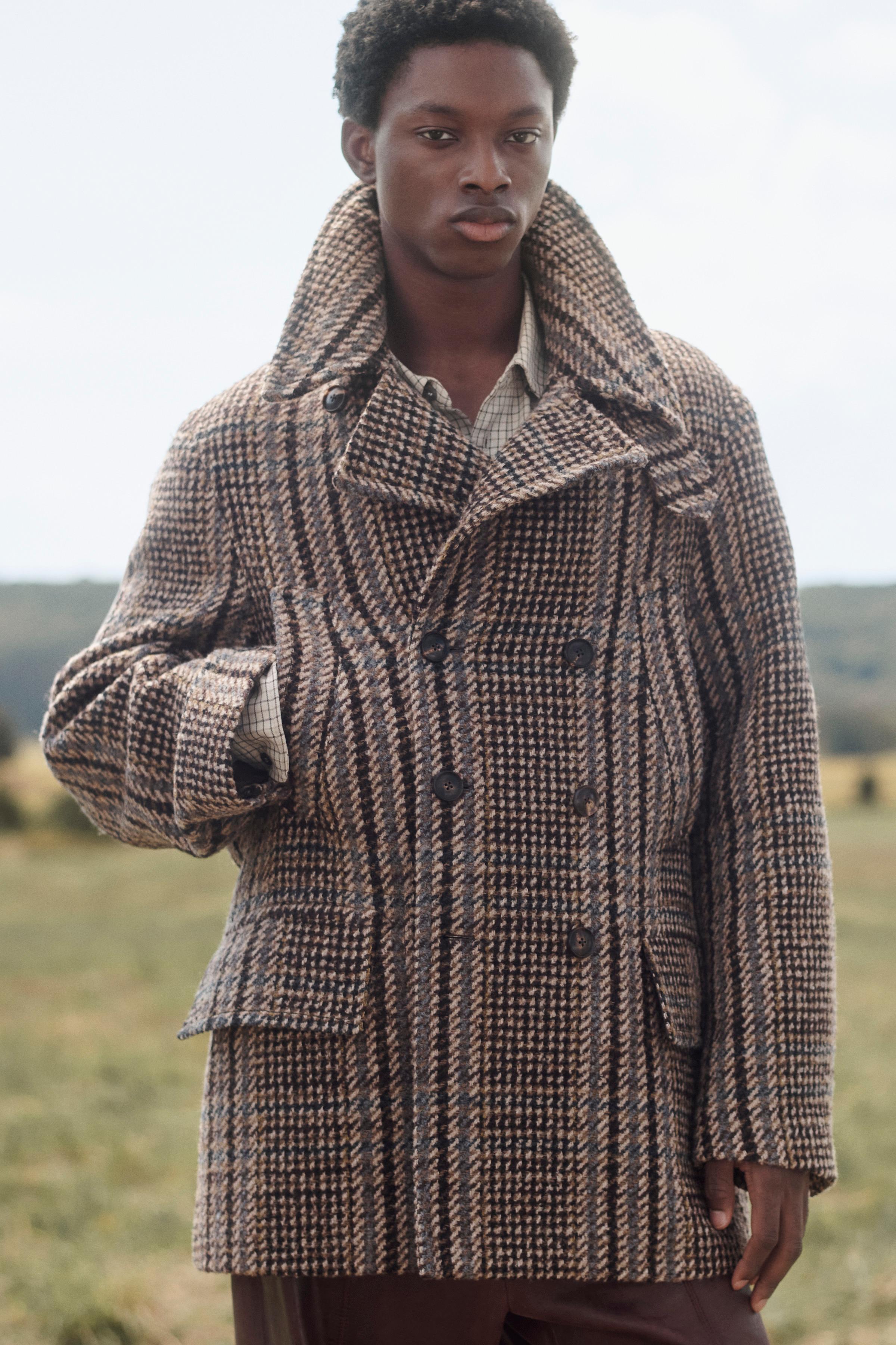 LIMITED EDITION チェック柄クロップドコート スカーフ付き - ブラウン