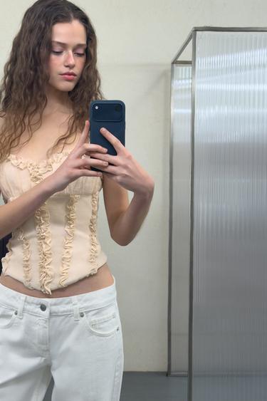 Zara VOLANGIDEGA KORSETT-TOPP - Kreem